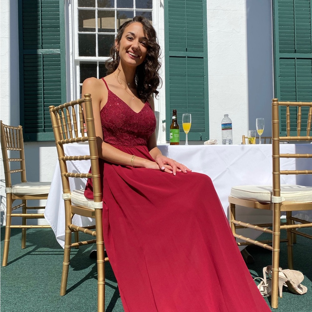 Maroon Floor-Length Dress // Open Back